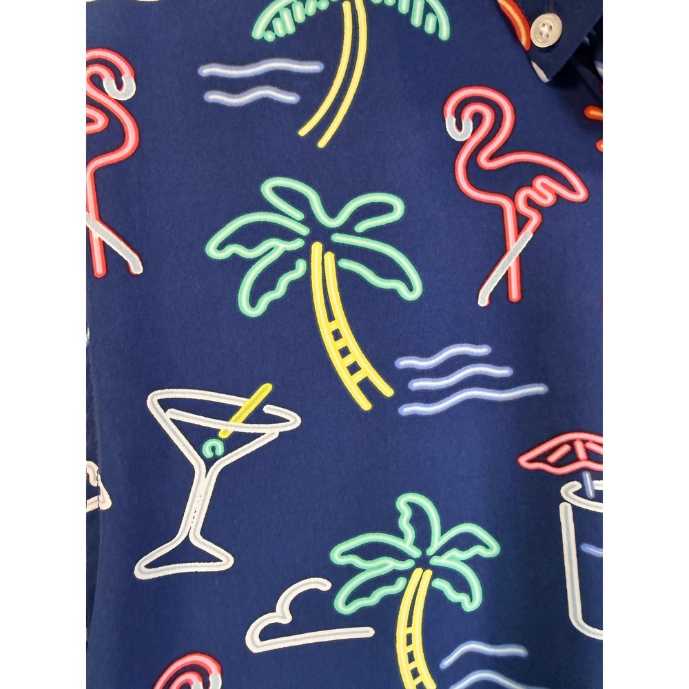 Chubbies Performance Neon Lights Short Sleeve Navy Button Down Casual Shirt Sz L - Picture 6 of 7
